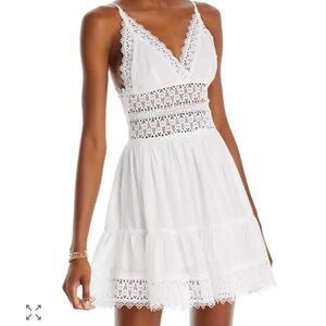 AQUA White Eyelet Lace Inset Cotton Sleeveless Mini Dress Medium NEW $98